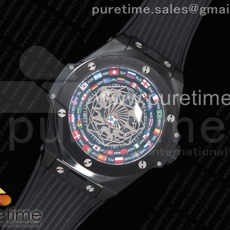 HB공장 위블로 빅뱅 유니코 상블루 PVD 스켈레톤다이얼 러버스트랩 Big Bang Unico Sang Bleu PVD Flags Inner Bezel Skeleton Dial on Black Gummy Strap HUB1213