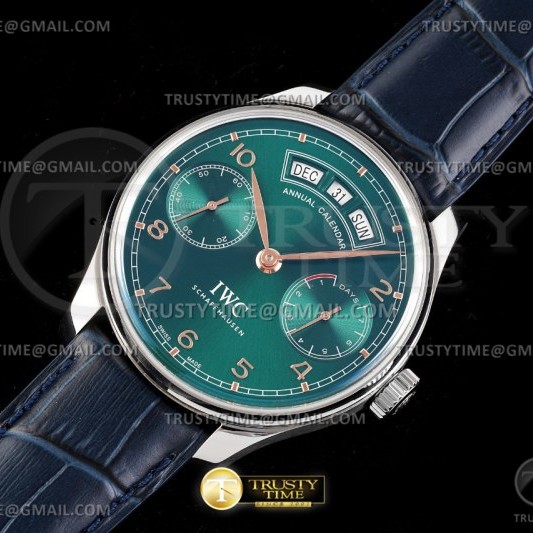 AZ공장 IWC 포르투기저 애뉴얼캘린더 스틸 그린다이얼 가죽스트랩 Portugieser Annual Cal SS/LE Grn/RG AZF A52850