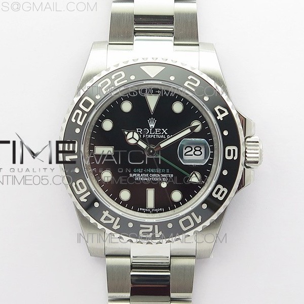 RO공장 젬티 블랙다이얼 GMT Master II 116710LN Black Ceramic 316L Steel ROF Best Edition Black Dial on SS Bracelet A3186