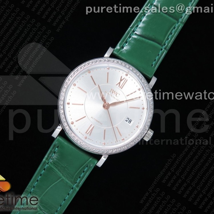 MF공장 포르토피노 37MM 실버다이얼 악어스트랩 Portofino Automatic 37 SS Silver Dial RG Markers on Green Crocodile Strap A35111