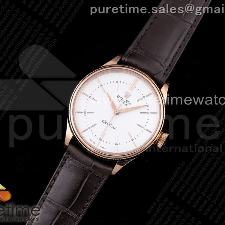 GM공장 롤렉스 셀리니 50505 로골 화이트다이얼 가죽스트랩 Cellini 50505 RG White Dial Stick Markers on Brown Leather Strap SA3132