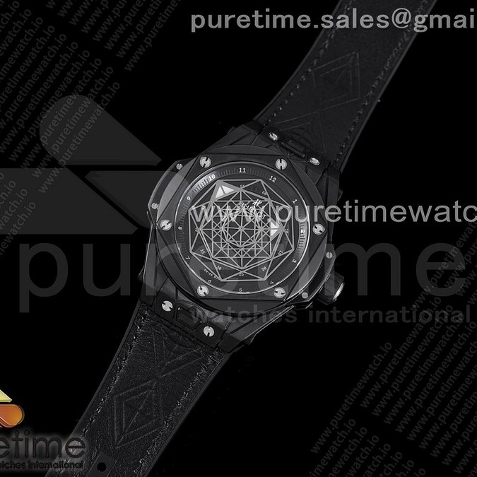 HR공장 유니코 상블루 티타늄 PVD 블랙다이얼 거미스트랩 Big Bang Unico Sang Bleu PVD Plated Titanium HRF Black Dial on Black Gummy Strap HUB1213