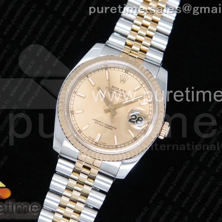 AR공장 V2 롤렉스 데이저스트 36 옐로우골드 콤비 샴페인다이얼 바인덱스 쥬빌레브레이슬릿 DateJust 36 SS/YG 116233 904L Steel YG Dial on Jubilee Bracelet SH3135 V2