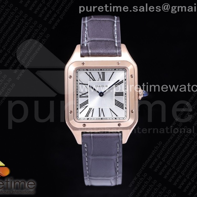 OX공장 산토스 32MM 로골 실버다이얼 가죽스트랩 Santos 32mm RG Silver Dial on Black Leather Strap Ronda Quartz