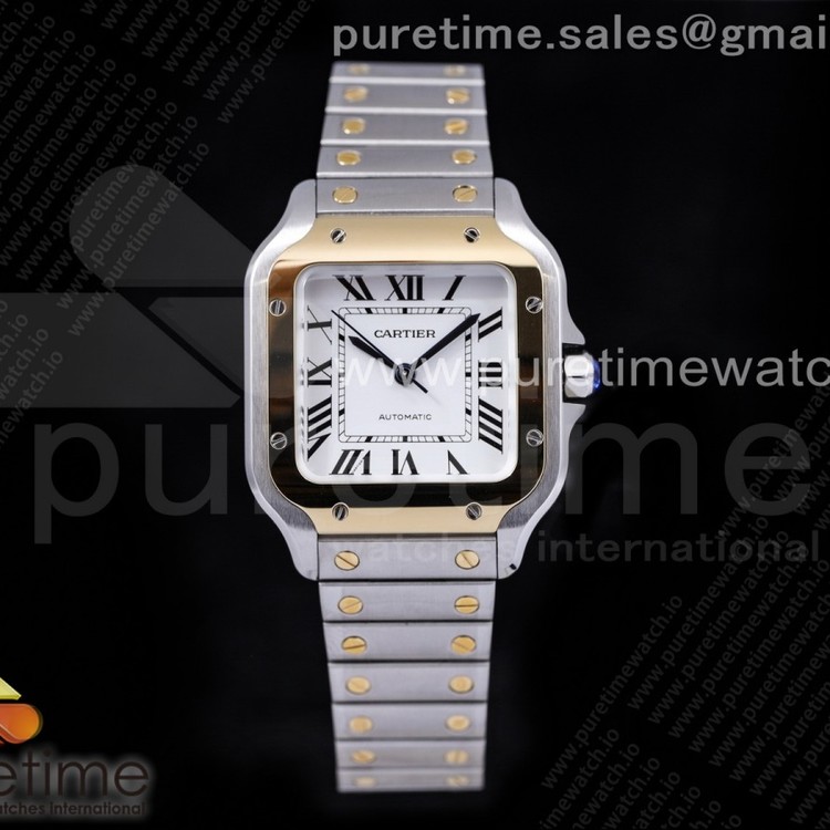 V6공장 V2 까르띠에 산토스 드 까르띠에 옐로우골드 콤비 35 화이트다이얼 Santos de Cartier 35mm 2018 V6F 1:1 Best Edition YG Bezel and Screw White Dial on SS Bracelet MIYOTA 9015 V2