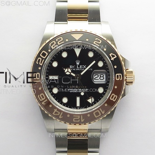 GM공장 롤렉스 GMT마스터2 CHNR 루트비어 콤비 브레이슬릿 GMT-Master II 126711CHNR 904L/RG GMF 1:1 Best Edition Black Dial on 904L/RG Bracelet VR3285