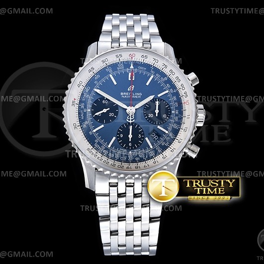 GF공장 브라이틀링 내비타이머 블루다이얼 브레이슬릿 Navitimer B01 Chronograph SS/SS Blue/Blk GF A7750 Mod
