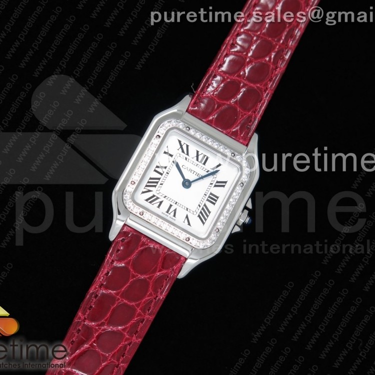 K11공장 까르띠에 팬더 레이디즈 27 스틸 화이트다이얼 다이어베젤 레드악어스트랩 Panthère Secrete Ladies 27mm SS White Dial Diamonds Bezel on Red Croco Strap Ronda Quartz
