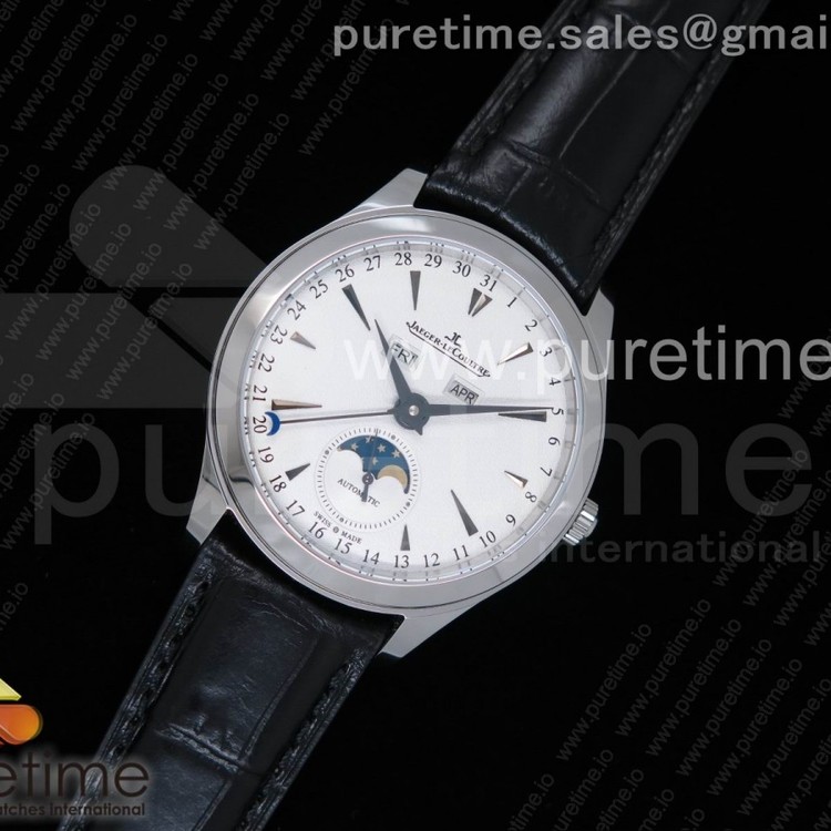 om공장 예거르쿨트르 마스터캘린더 화이트다이얼 블랙가죽스트랩 Master Calendar White Dial Black Markers on Black Leather Strap A866