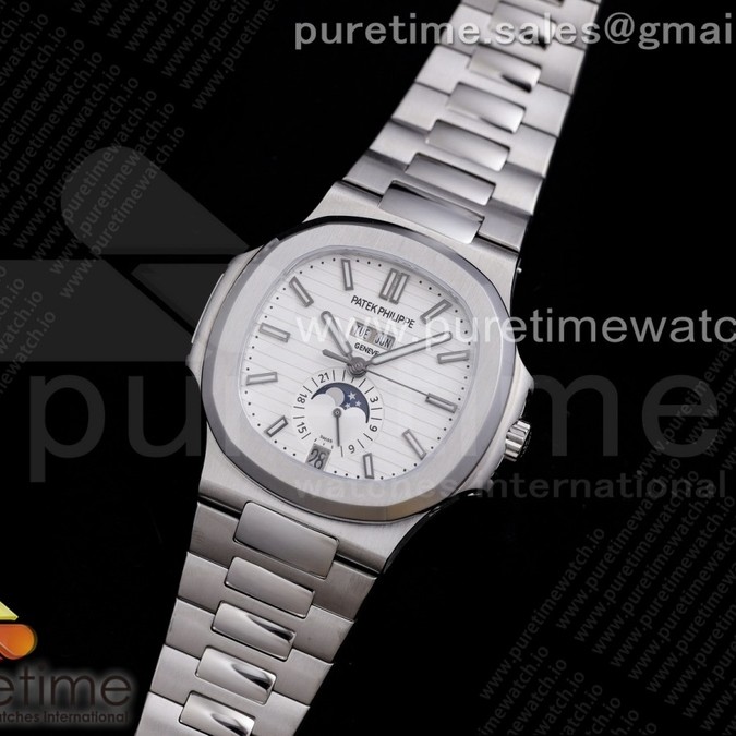 Green Maker 노틸러스 애뉴얼 캘린더 화이트다이얼 Nautilus 5726 Complicated SS 'Green Maker' 1:1 Best Edition White Textured Dial on SS Bracelet A324