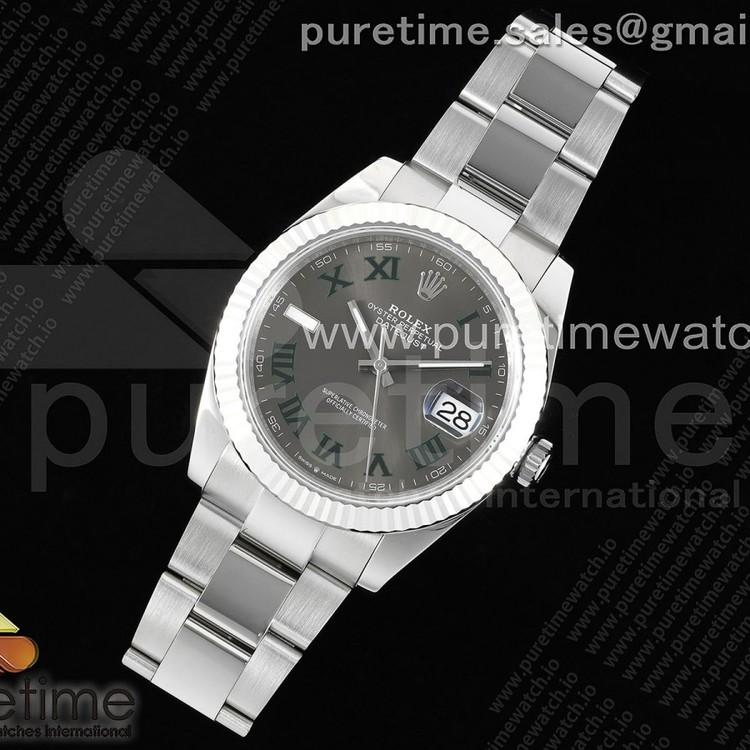 WF공장 롤렉스 데이저스트 41 스틸 슬레이트로만다이얼 플루티드베젤 오이스터브레이슬릿 윔블던 DateJust 41 126334 WF 1:1 Best Edition 904L Steel Gray Dial Green Roman Marker on Oyster Bracelet VR3235