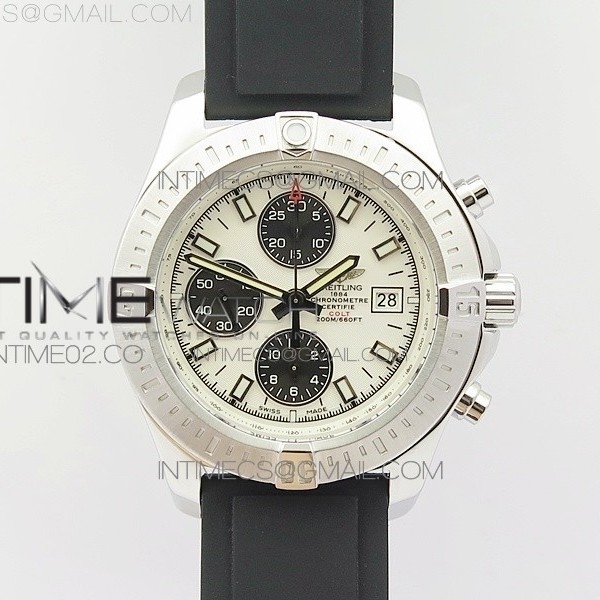 브라이틀링 챌린저 크로노그래프 화이트다이얼 러버스트랩 CHALLENGER CHRONOGRAPH SS WHITE DIAL ON RUBBER STRAP A7750 (FREE RUBBER STRAP)