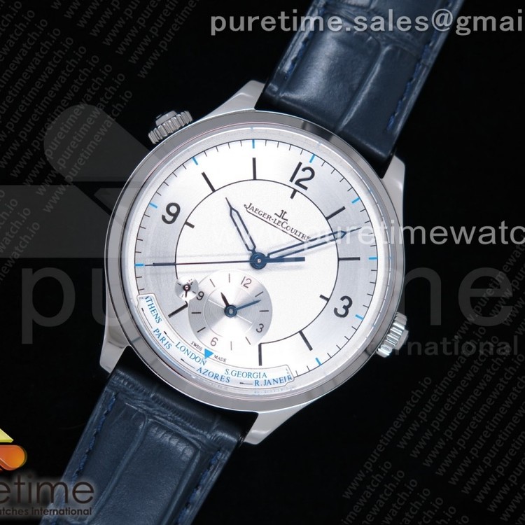 TWA공장 예거 마스터 지오그래픽 화이트다이얼 가죽스트랩 Master Geographic SS 1428530 White Dial on Blue Leather Strap A939