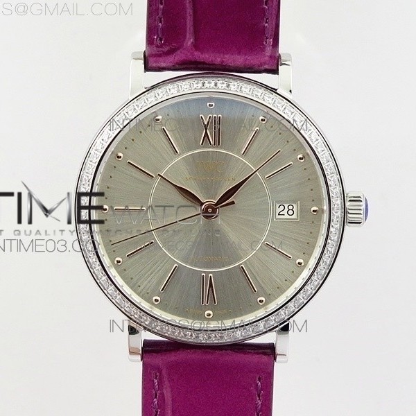 MK공장 IWC 포르토피노 IW458101 다이아베젤 스틸 실버다이얼 퍼플가죽스트랩 IWC PORTOFINO IW458101 DIAMOND BEZEL SS SILVER DIAL ON PURPLE LEATHER STRAP MIYOTA 9015