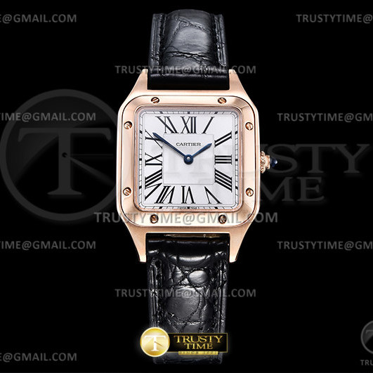 OK공장 까르띠에 산토스 뒤몽 33 로즈골드금통 화이트다이얼 블랙가죽스트랩 Santos De Cartier 2018 Ladies Blk RG/LE Wht OKF Sw Qtz