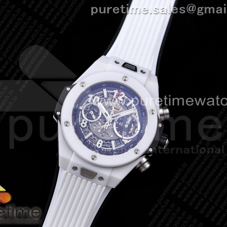 HB공장 빅뱅 유니코 화이트세라믹 러버 Big Bang Unico White Ceramic HBF 1:1 Best Edition Black Skeleton Dial on Whtie Rubber Strap A1242
