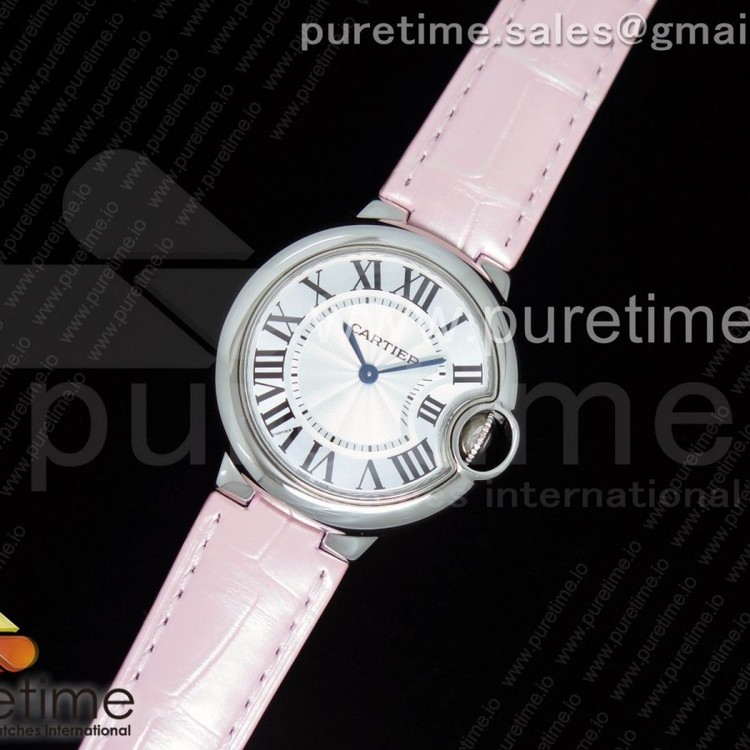 AF공장 까르띠에 발롱블루 33MM 스틸 핑크크로커다일스트랩 Ballon Bleu 33mm SS White Textured Dial on Pink Crocodile Strap Jap Quartz