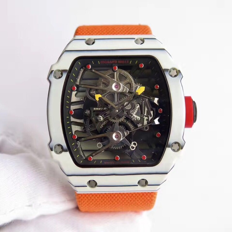 KL공장 리차드밀 RM027 라파엘 나달 RM027-02 Rafael Nadal White Forge Carbon Bezel Skeleton Dial 오렌지 스트랩