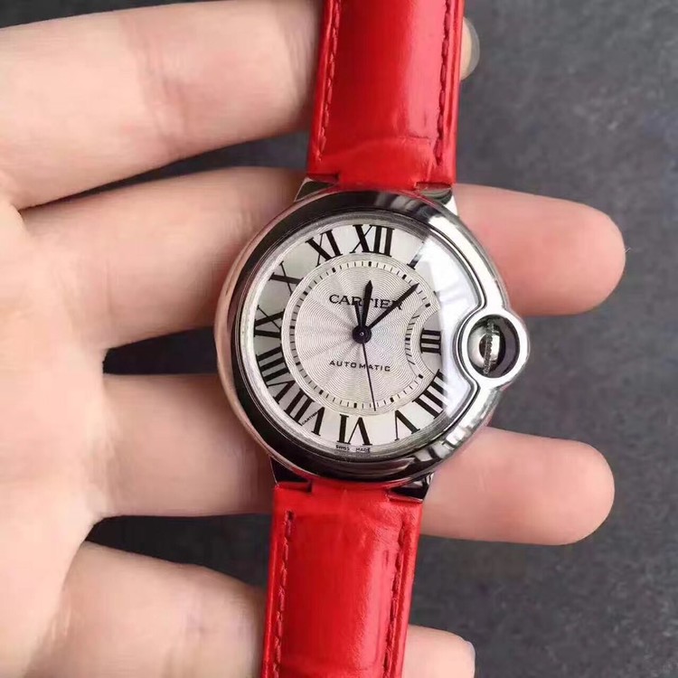 SW공장 까르띠에 발롱블루 33mm NH05A 스틸 흰판 레드엘리스트랩