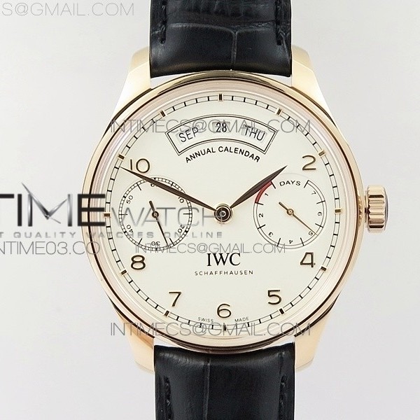 ZF공장 IWC 포르투기저 애뉴얼캘린더 파워리저브 골드케이스 골드핸즈 화이트다이얼 가죽스트랩 IWC PORTUGUESE REAL PR REAL ANNUAL CALENDAR IW503501 RG WHITE DIAL ON BROWN LEATHER STRAP A52850