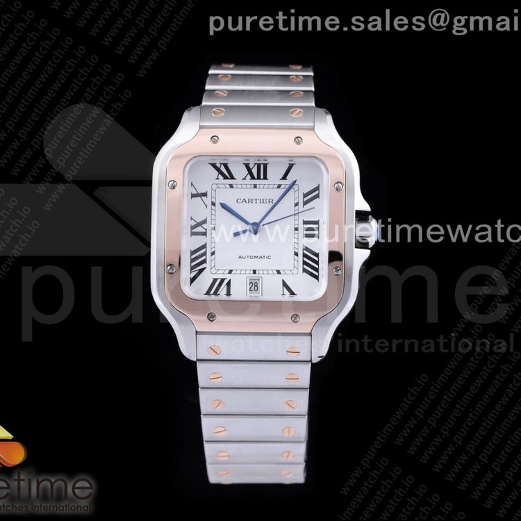 KOR공장 V2 산토스 40MM 로골콤비 화이트다이얼 스마트링크브레이슬릿 Santos de Cartier 40mm SS/RG White Dial on SS/RG SmartLinks Bracelet MIYOTA 9015 V2 (Free Leather)