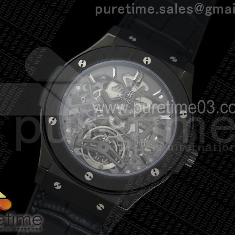 CY공장 위블로 클래식퓨전 스켈레톤 수동 페이크투어빌론 PVD 올블랙 HUBLOT Classic Fusion Skeleton Manual Winding Fake Tourbillon PVD All Black