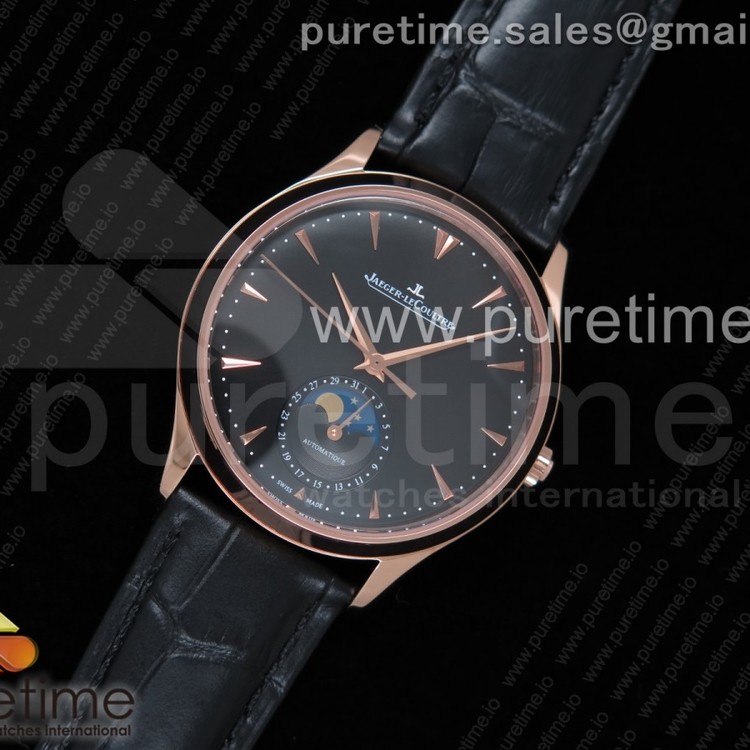 VF공장 예거르쿨트르 마스터 울트라씬 문페이즈 로즈골드 블랙다이얼 Master Ultra Thin Moon 1368420 RG Black Dial on Black Leather Strap A925 V2