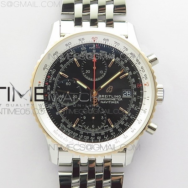 KOR공장 브라이틀링 내비타이머 41미리 블랙다이얼 Navitimer 1 41mm SS/RG KOR 1:1 Best Edition Black Dial on SS Bracelet A7750(Free leather strap)