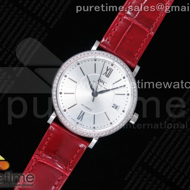 MF공장 IWC 포르토피노 37MM 실버다이얼 악어스트랩 Portofino Automatic 37 SS Silver Dial Diamonds Bezel on Red Crocodile Strap A35111