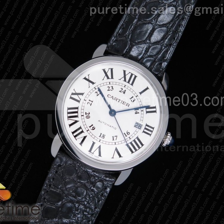 ZF 까르띠에 롱드솔로42 스틸 화이트다이얼 가죽스트랩 Ronde Solo de Cartier 42mm White Dial on SS Bracelet MIYOTA 9015