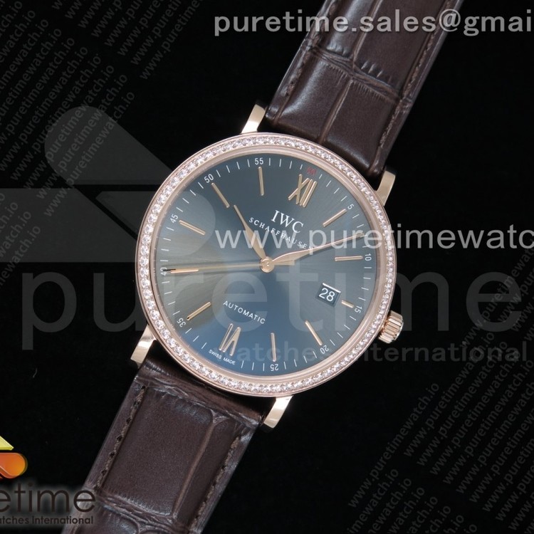 V7공장 IWC 포르토피노 로즈골드 금통 그레이다이얼 악어스트랩 Portofino Automatic RG Diamonds Bezel Gray Dial SS Markers on Brown Croco Strap ETA2892