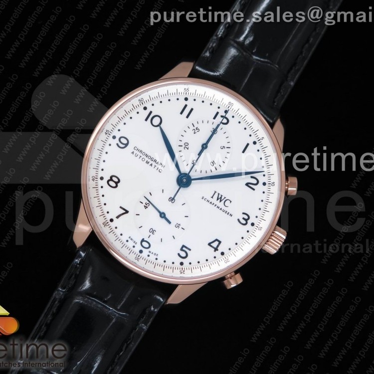 YL공장 IWC 포르투기저 크로노그래프 로즈골드금장 150주년기념에디션 가죽스트랩 IWC Portugieser Chrono RG “150 Years” IW3716 White Dial on Black Leather Strap A7750 (Slim Movement)
