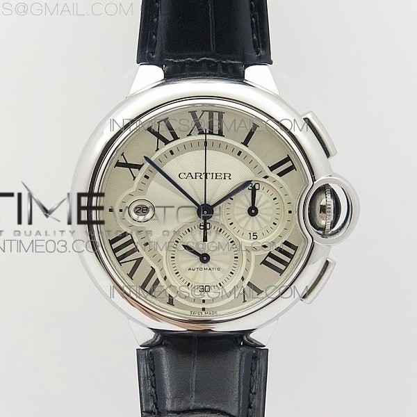 ZF공장 발롱블루 드 까르띠에 크로노47mm 스틸 화이트다이얼 가죽스트랩 BALLON BLEU DE CARTIER CHRONO 47MM SS CREAM WHITE TEXTURED DIAL ON BLACK LEATHER STRAP A8101