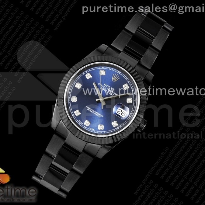 VR공장 롤렉스 데이저스트 41 PVD 블루다이얼 3235 DateJust 41 All Black PVD VRF Best Edition Blue Dial Diamonds Markers on PVD Oyster Bracelet A3235