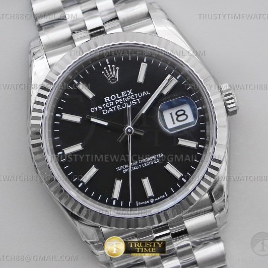 VS공장 롤렉스 데이저스트 36 블랙다이얼 플루티드베젤 쥬빌레브레이슬릿 DateJust 36 SS 126234 VSF 1:1 Best Edition 904L Steel Black Stick Dial on Jubilee Bracelet VS3235