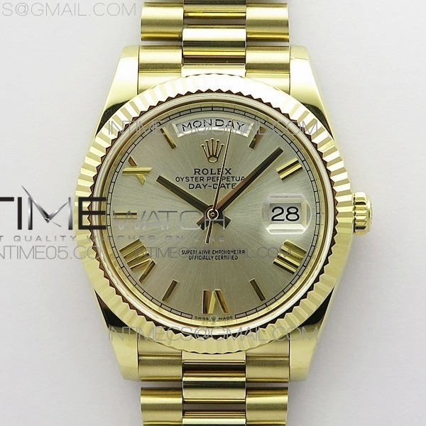 BP공장 롤렉스 데이데이트 40 옐로우골드 금통 실버다이얼 2836 Day-Date 40mm 228239 BP New Dial Version 904 YG Silver Roman Markers Dial on SS President Bracelet A2836