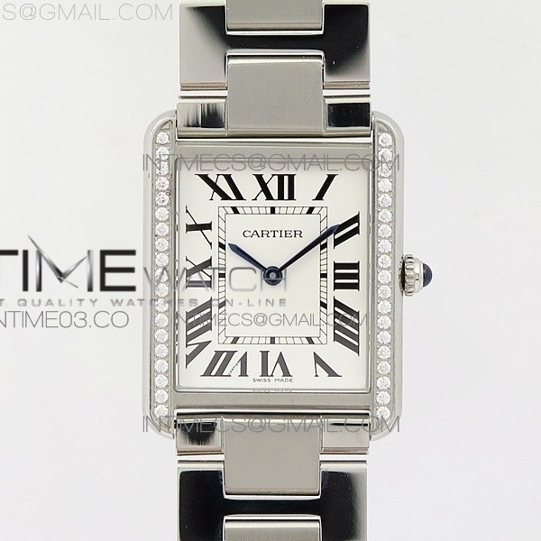 K11공장 27mm 까르띠에 탱크솔로 스틸 TANK SOLO LADIES 27MM SS DIAMOND BEZEL WHITE DIAL ON SS BRACELET RONDA QUARTZ