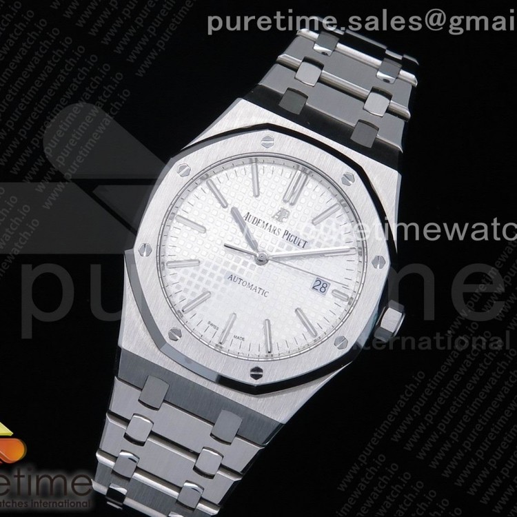 ZF공장 로얄오크 15400 화이트다이얼 브레이슬릿 Royal Oak 41mm 15400 SS White Textured Dial on SS Bracelet A3120 (Free Box)