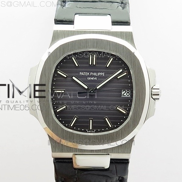 PP공장 V4 노틸러스 점보 그레이다이얼 가죽스트랩 Nautilus Jumbo 5711 Super Replication Gray Textured Dial on Black Leather Strap PPF324