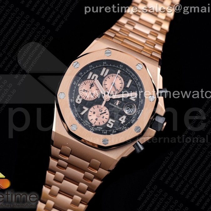 JF공장 V2 로얄오크오프쇼어 로골 블랙다이얼 Royal Oak Offshore 2019 Gold JF 1:1 Best Edition on RG Bracelet A3126 V2 w/ Cyclops and DW Mod