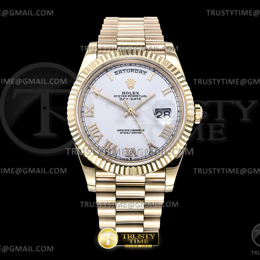 GM공장 V3 롤렉스 데이데이트 40 옐로우골드 금통 화이트다이얼 2836 DayDate 40mm Pres Flt YG/YG Wht/Rmn GMF V3 A2836