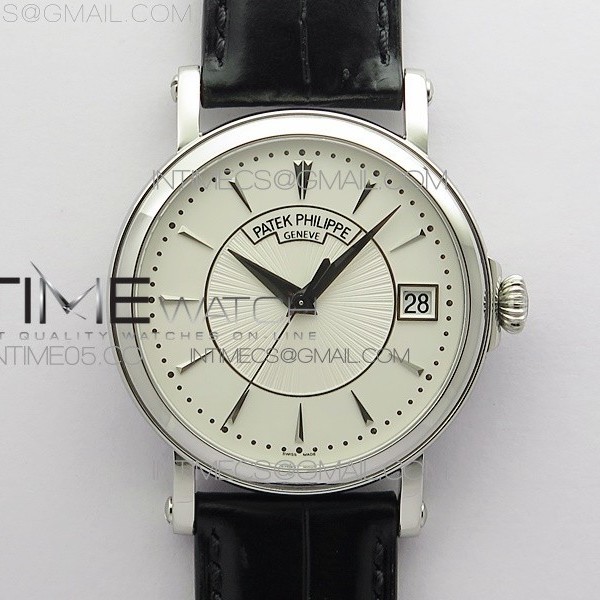 ZF공장 칼라트라바 화이트다이얼 가죽스트랩 Calatrava 5153G-010 SS ZF 1:1 Best Edition White textured dial on Black Leather Strap A324CS