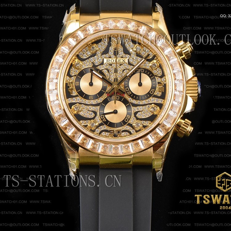 JH공장 롤렉스 데이토나 옐로우골드 러버스트랩 Daytona YG Leopard Textured Diamonds Dial Diamonds Bezel on Black Rubber Strap A4130