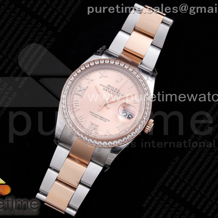 EW공장 롤렉스 데이저스트 36 로즈골드콤비 다이아몬드베젤 로즈골드다이얼 DateJust 36 SS/RG 126281 Diamonds Bezel EWF 1:1 Best Edition Rose Gold Dial Roman Markers on Oyster Bracelet A3235