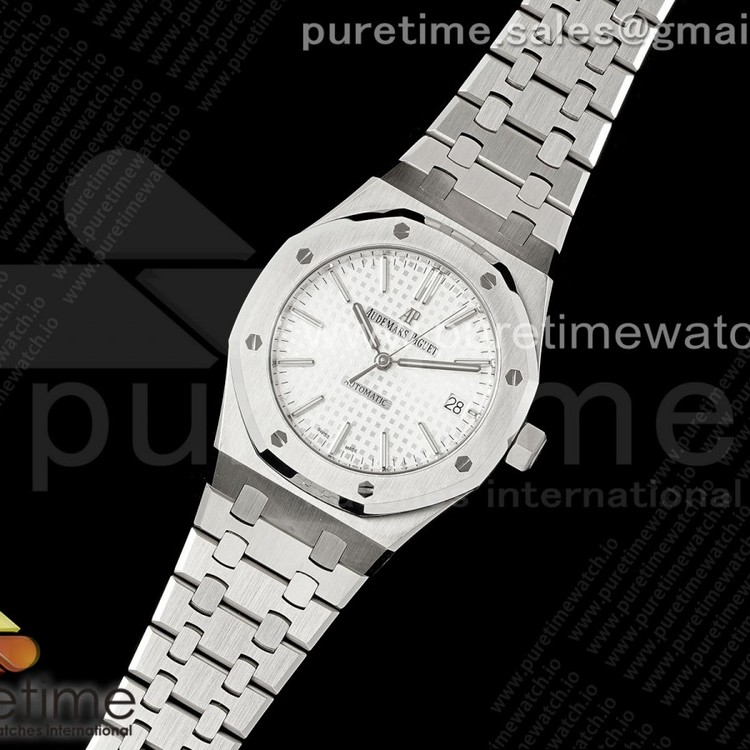 APS공장 오데마피게 로얄오크 15450 화이트다이얼 브레이슬릿 Royal Oak 37mm 15450 SS APSF 1:1 Best Edition White Textured Dial on SS Bracelet SA3120 Super Clone