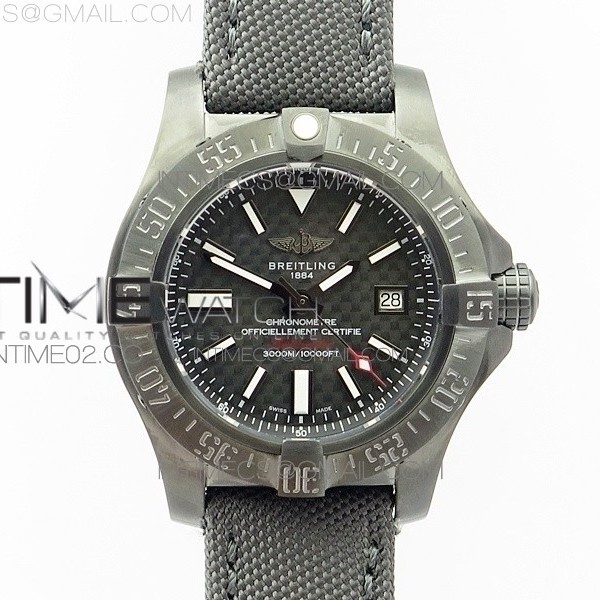 브라이틀링 어벤져2 씨울프 DLC블랙 카본다이얼 나일론스트랩 AVENGER II SEAWOLF DLC V2 BEST EDITION BLACK CF DIAL ON BLACK STRAP A2836(FREE BROWN LEATHER STRAP)