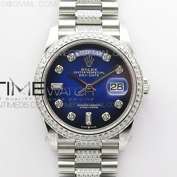BP공장 롤렉스 데이데이트 36미리 블루다이얼 2836 Day-Date 36 128239 SS/Crystal BP Best Edition Blue Crystal Markers Dial on SS President Bracelet A2836