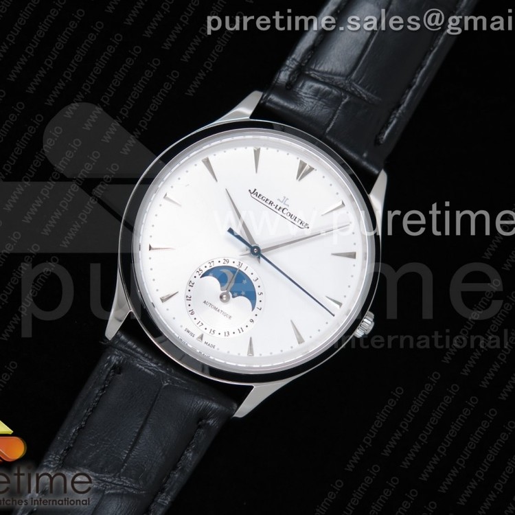VF공장 예거르쿨트르 마스터 울트라씬 문페이즈 스틸 화이트다이얼 Master Ultra Thin Moon 1368420 SS White Dial on Black Leather Strap A925 V2