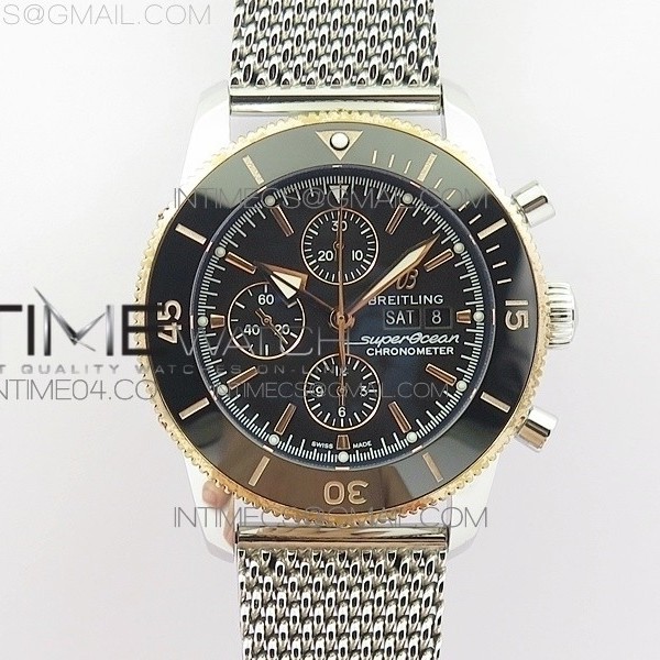 브라이틀링 슈퍼오션 A13312 44MM 로즈골드콤비 블랙베젤 브레이슬릿 SUPEROCEAN A13312 44MM SS/RG BLACK BEZEL BLUE DIAL/BLACK SUBDIAL ON SS BRACELET A7750