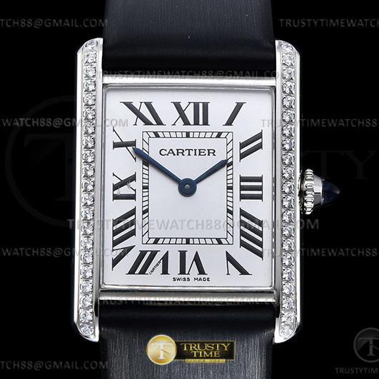 F1공장 까르띠에 탱크 머스트 다이아몬드베젤 블랙스트랩 Cartier Tank Must Lrg Dia SS/LE Wht F1F Sw Qtz NEW